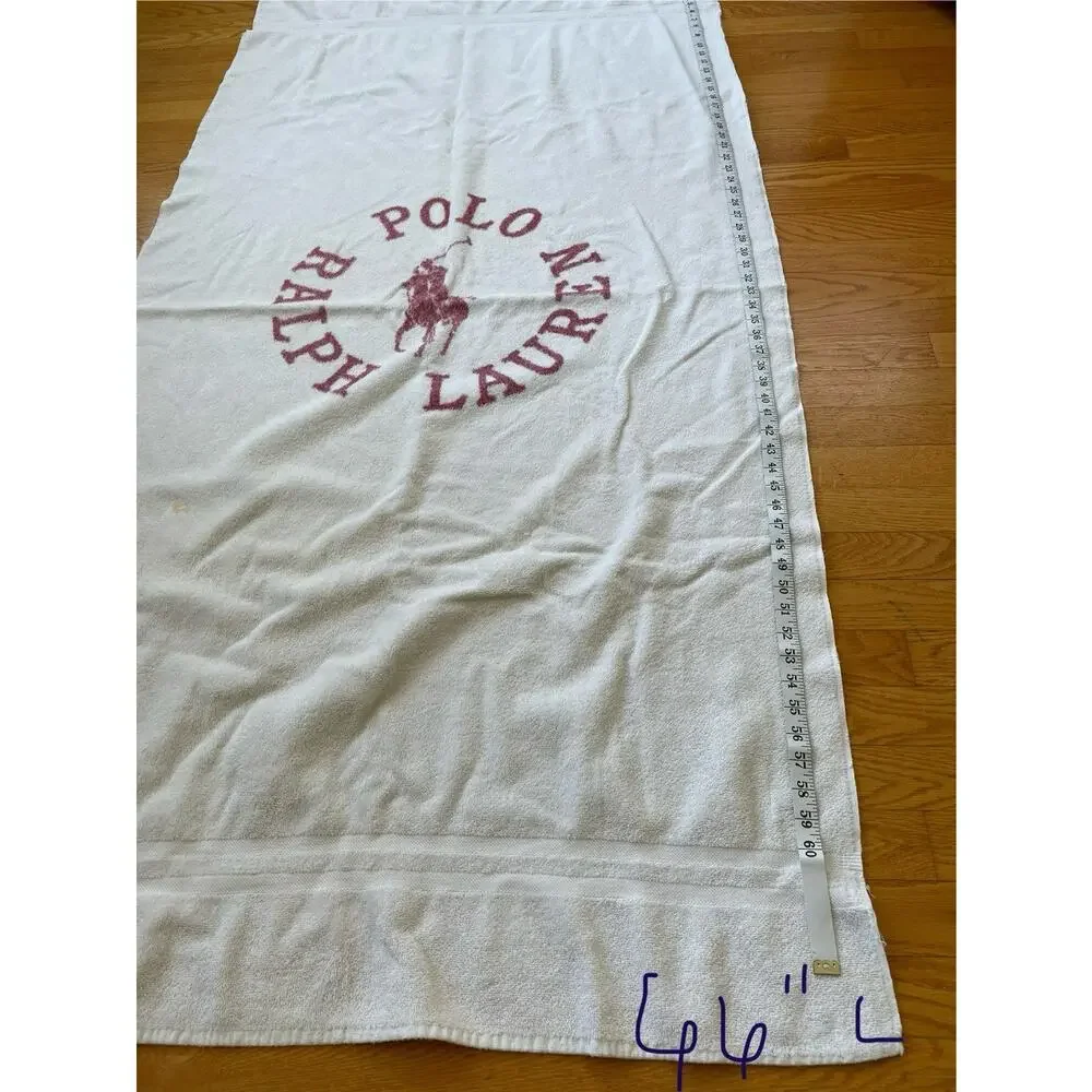 Ralph Lauren RL Polo Club Vintage Red White Large Beach Towel 34 X 66 Pony Logo